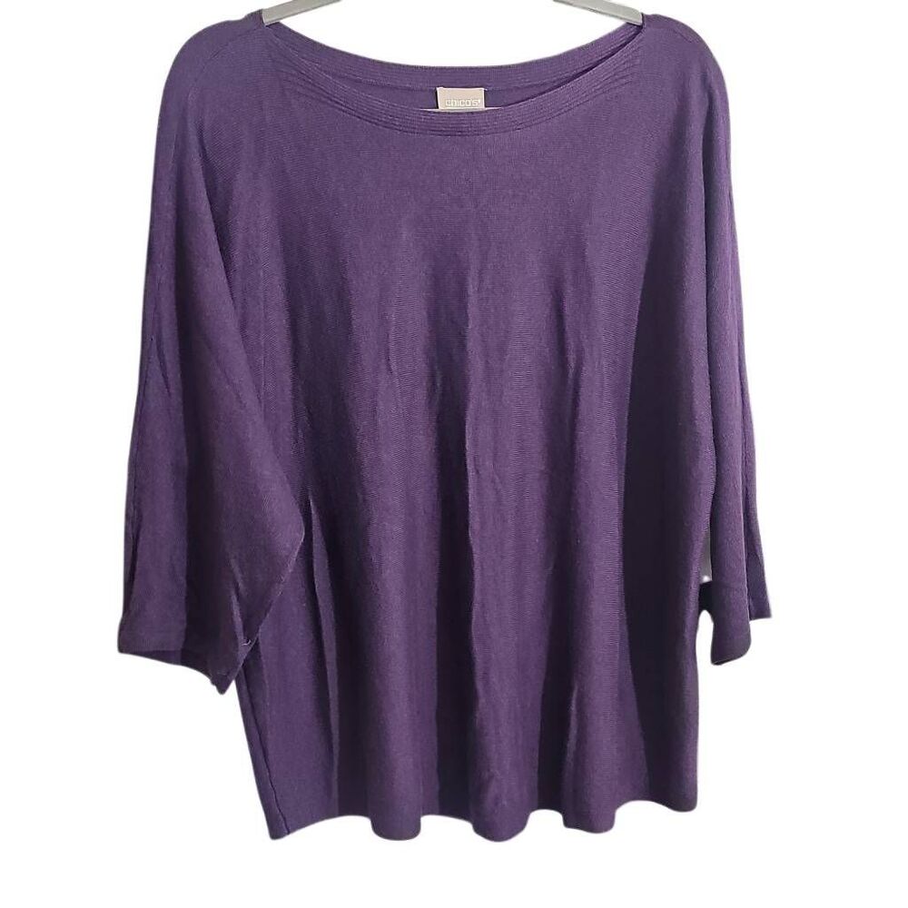 Chico's Plum Purple, 3 quarter sleeves, plus size blouse. Top, lightweight sweat